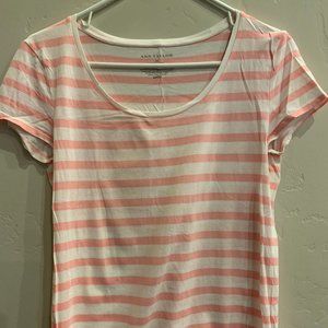 Ann Taylor pink/white Striped Tee